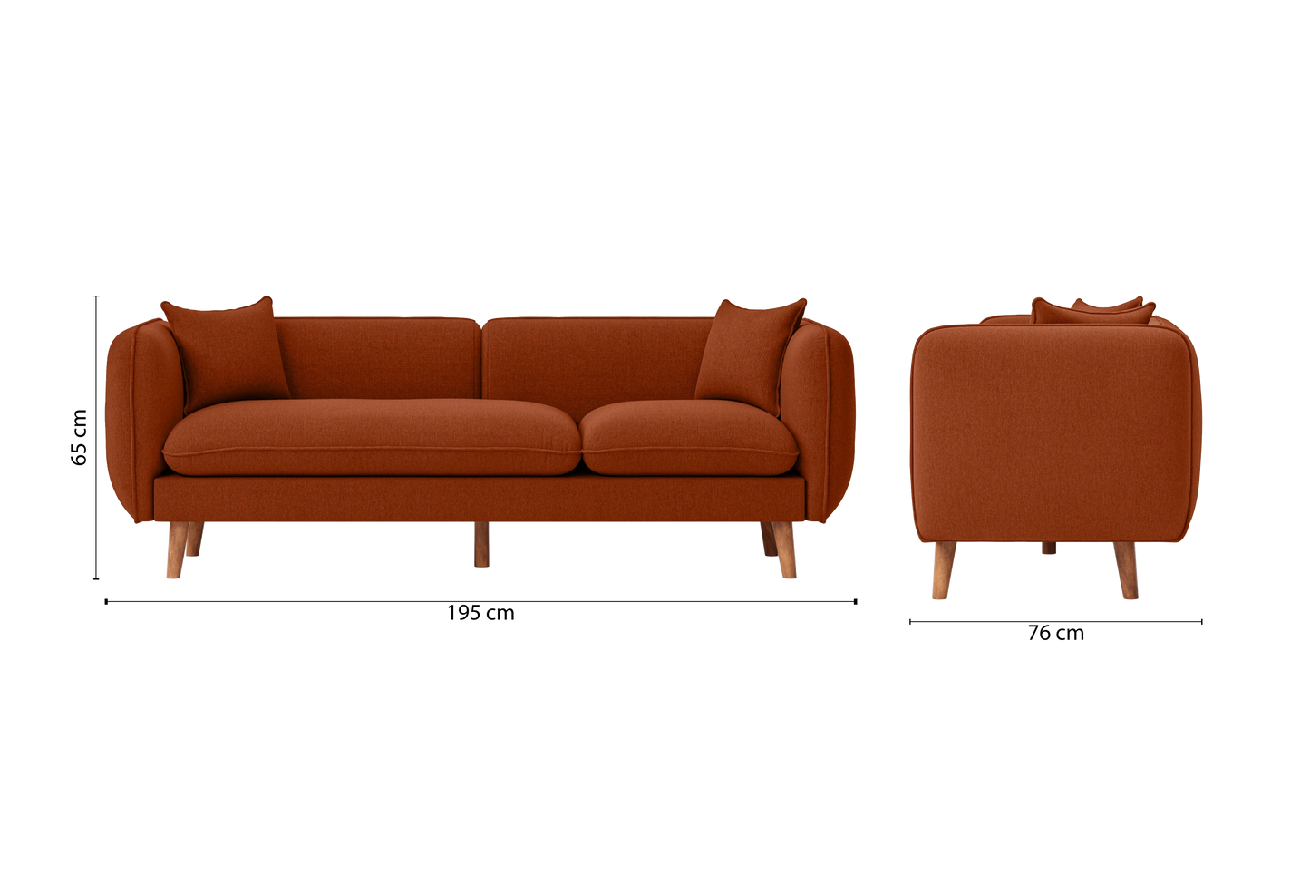 Florence 3 Seater Sofa Orange Linen Fabric