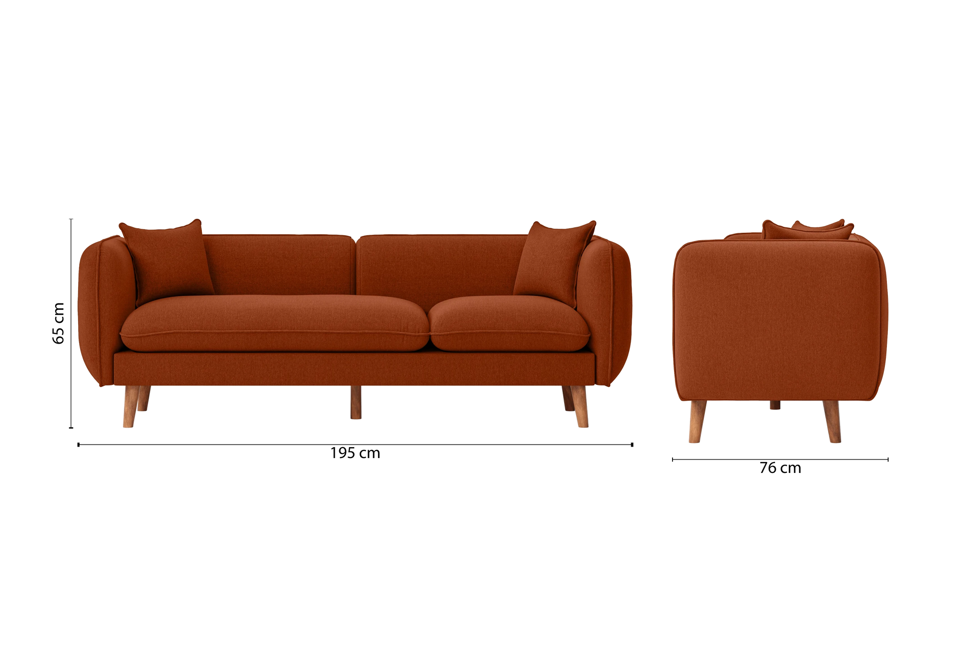 Florence 3 Seater Sofa Orange Linen Fabric