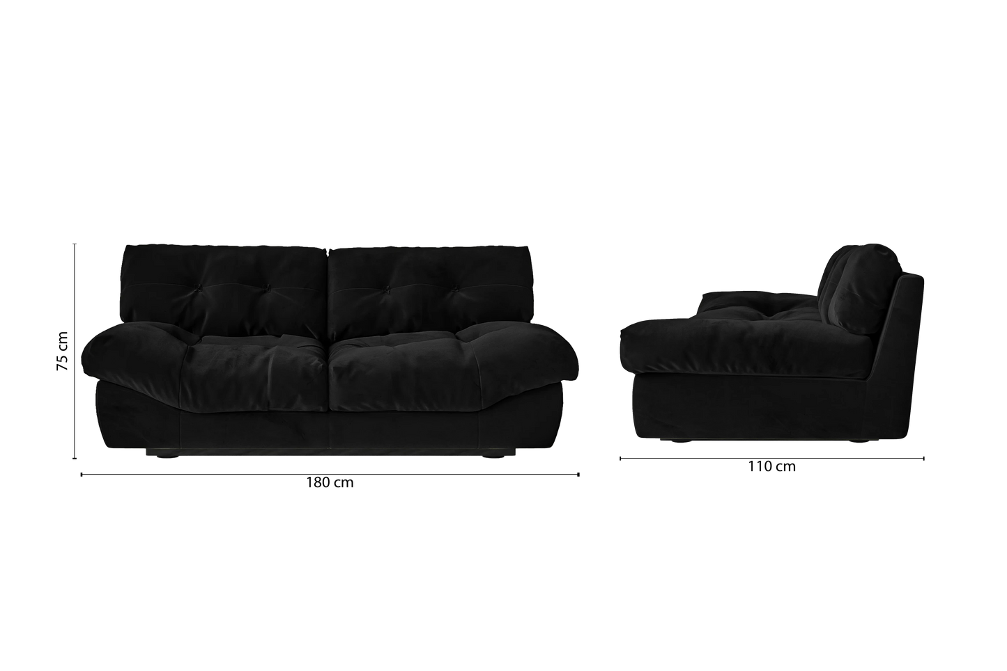 Forli 2 Seater Sofa Black Velvet