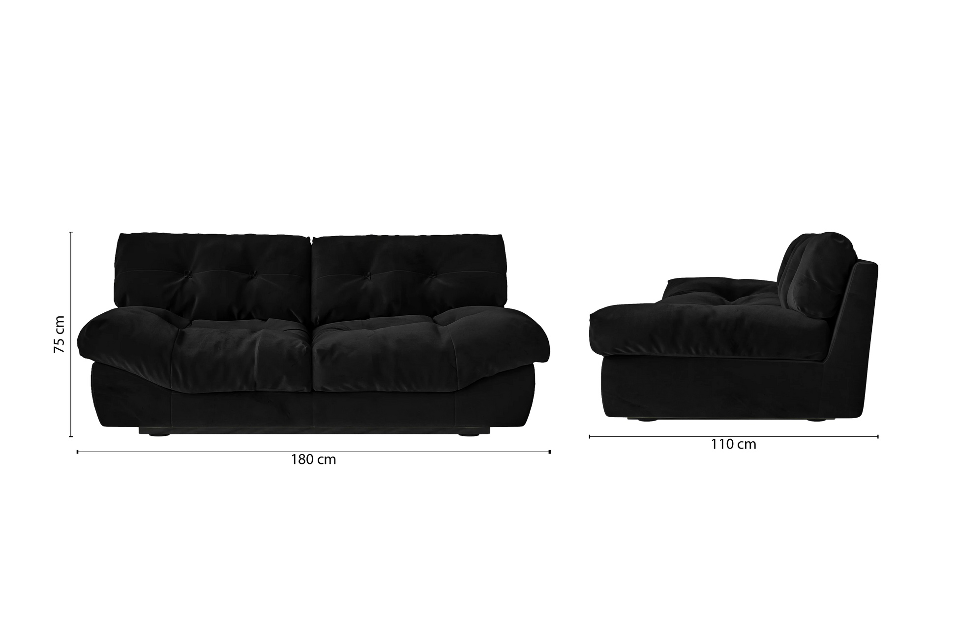 Forli 2 Seater Sofa Black Velvet