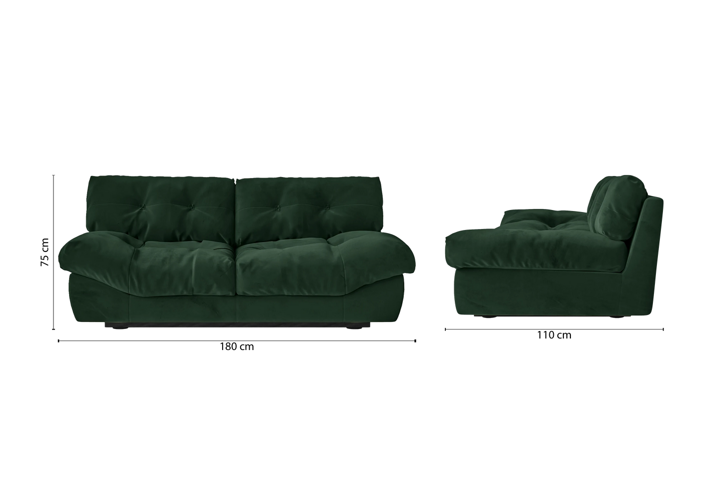 Forli 2 Seater Sofa Green Velvet