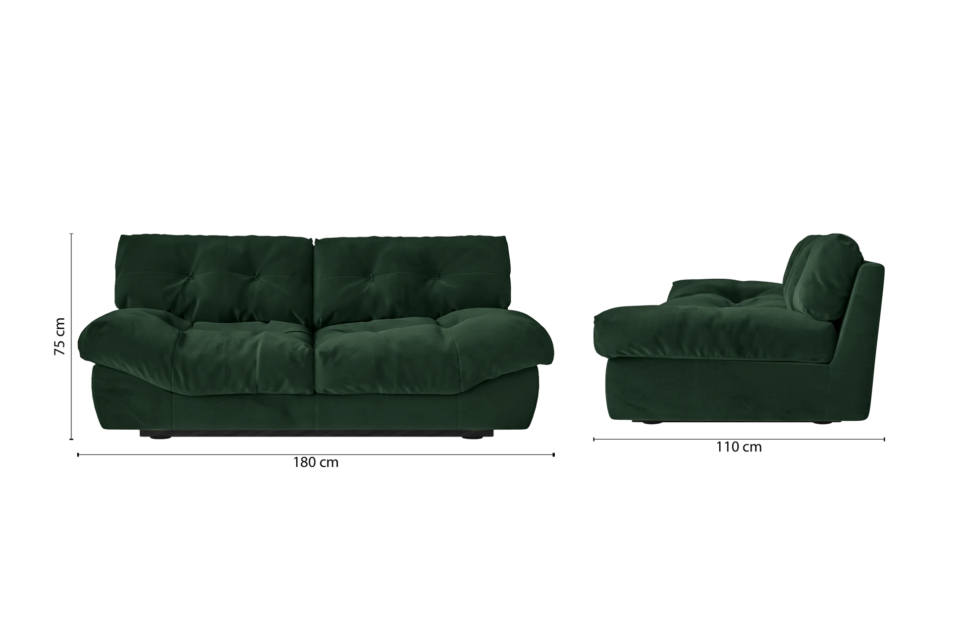 Forli 2 Seater Sofa Green Velvet