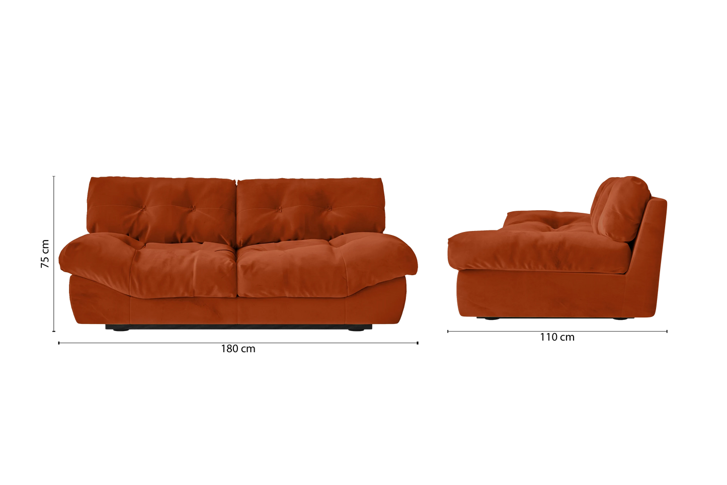 Forli 2 Seater Sofa Orange Velvet