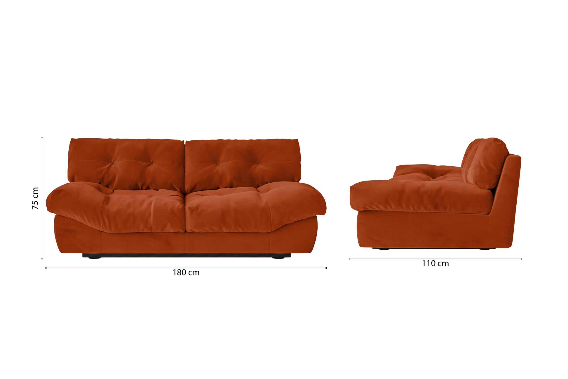 Forli 2 Seater Sofa Orange Velvet