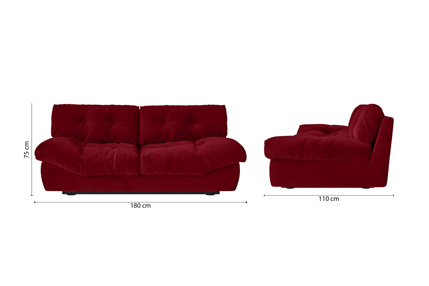 Forli 2 Seater Sofa Red Velvet