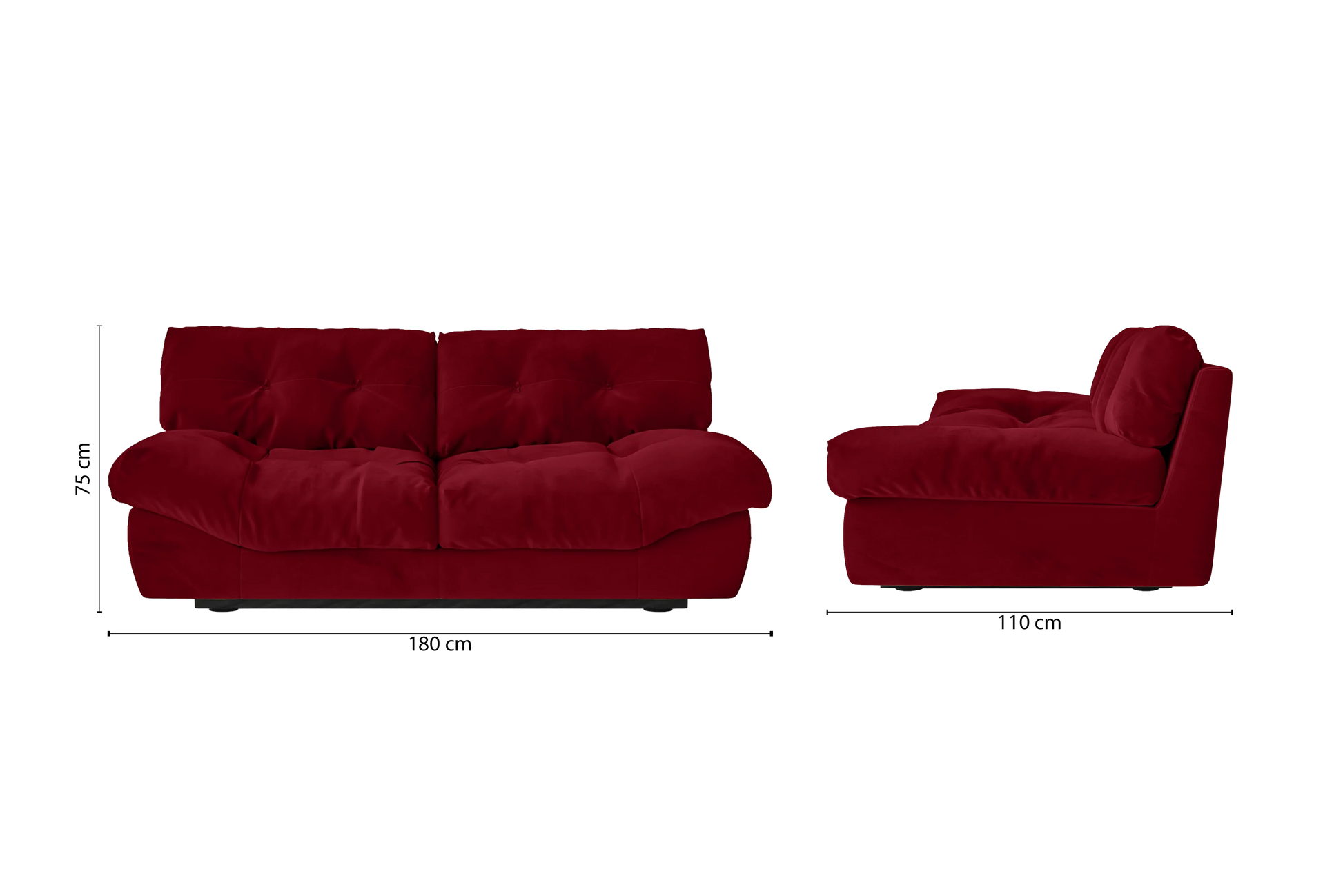 Forli 2 Seater Sofa Red Velvet