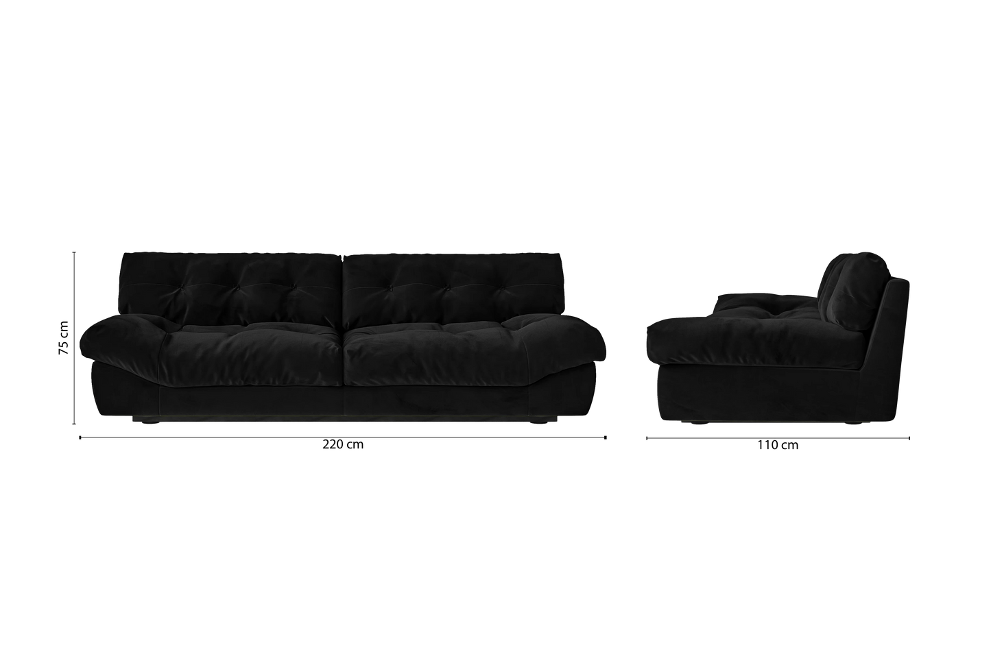 Forli 3 Seater Sofa Black Velvet