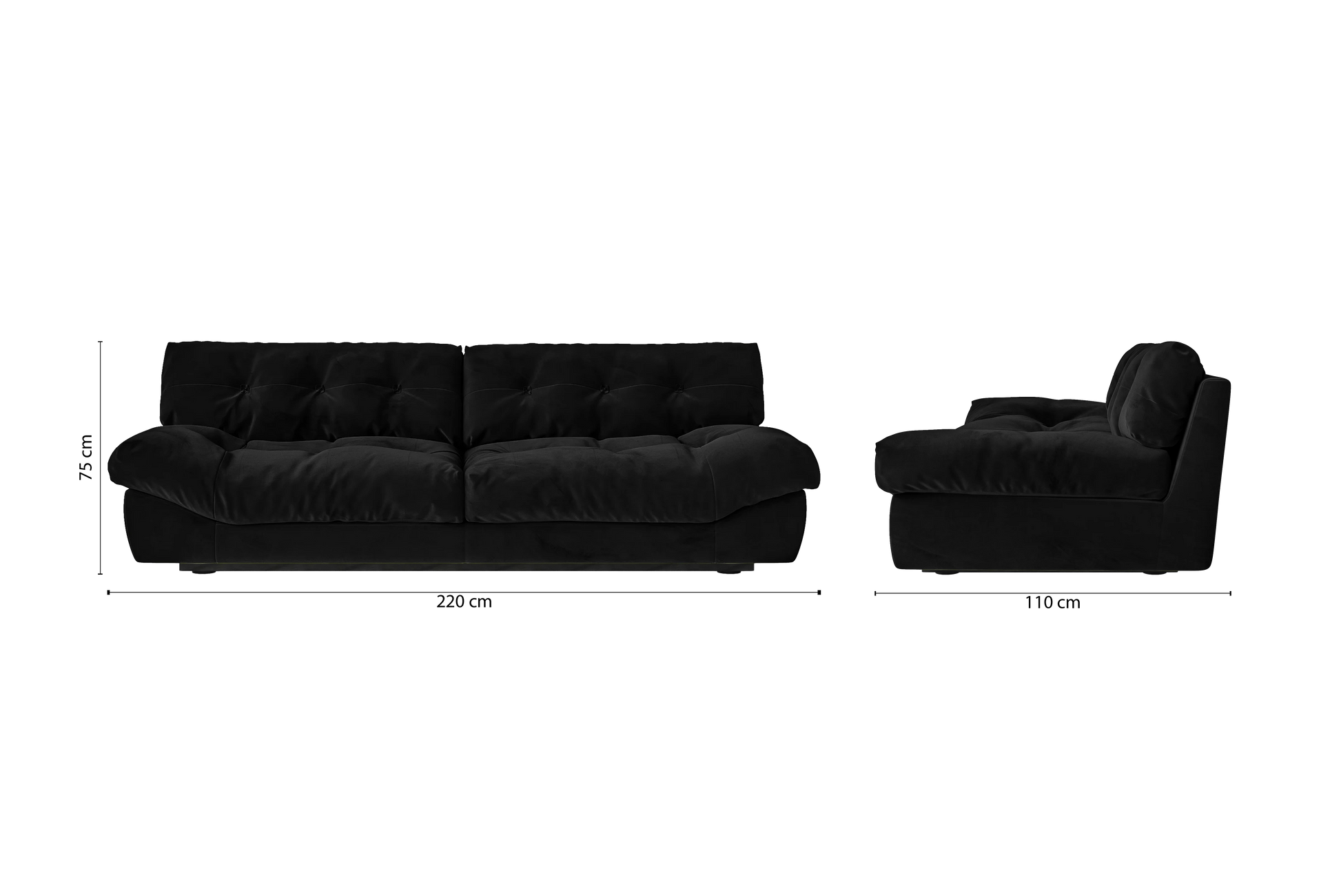 Forli 3 Seater Sofa Black Velvet