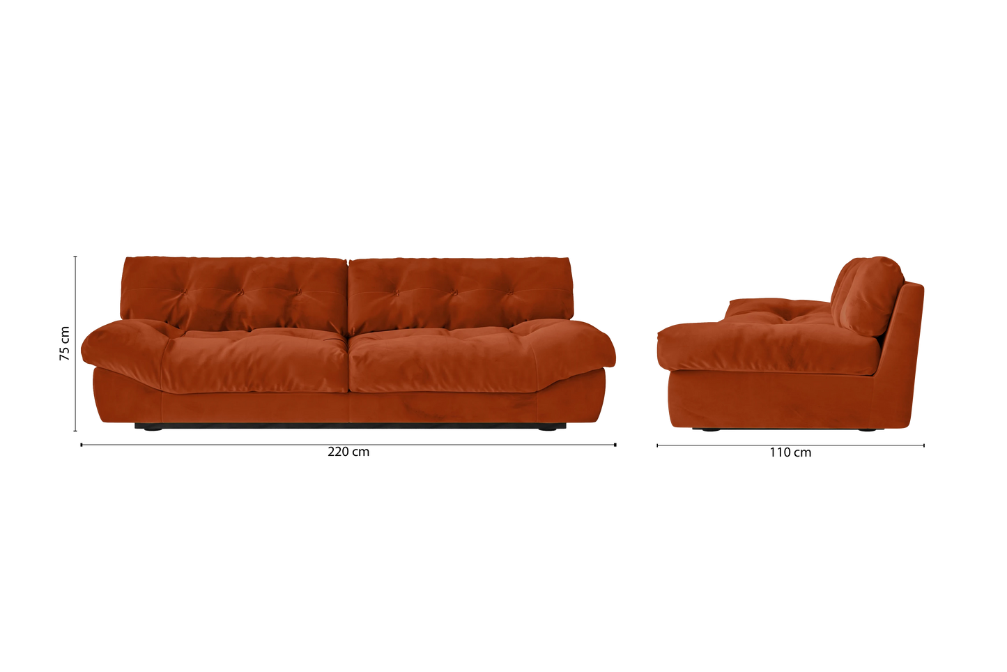 Forli 3 Seater Sofa Orange Velvet