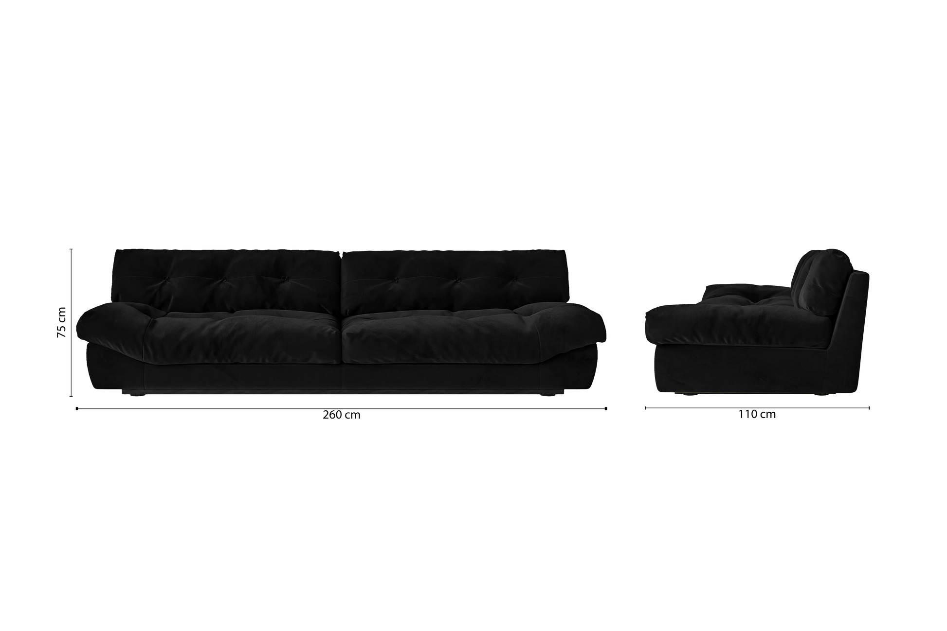 Forli 4 Seater Sofa Black Velvet