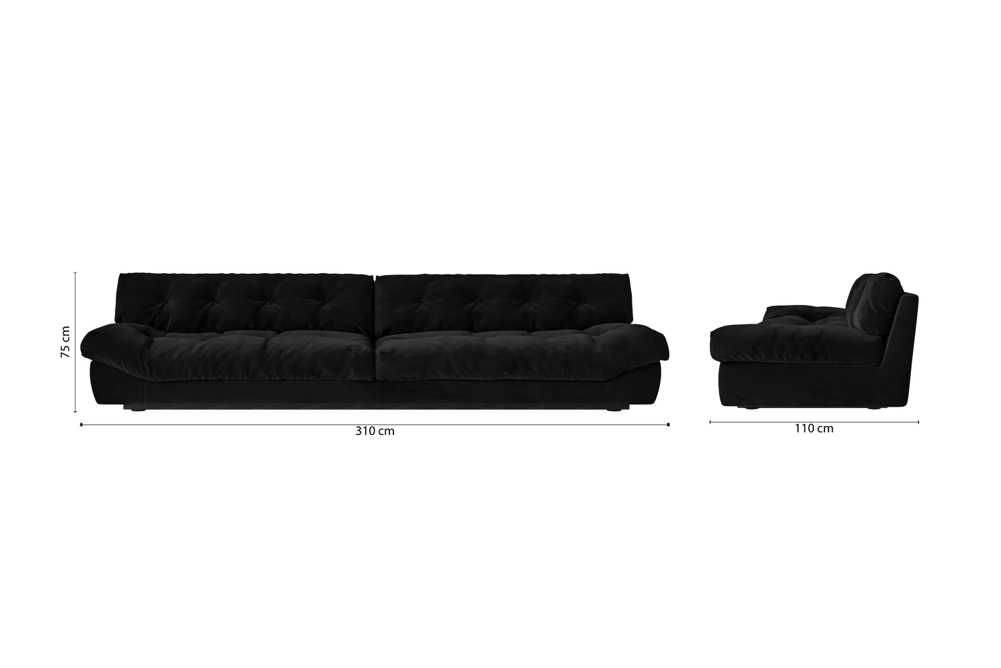 Forli 5 Seater Sofa Black Velvet