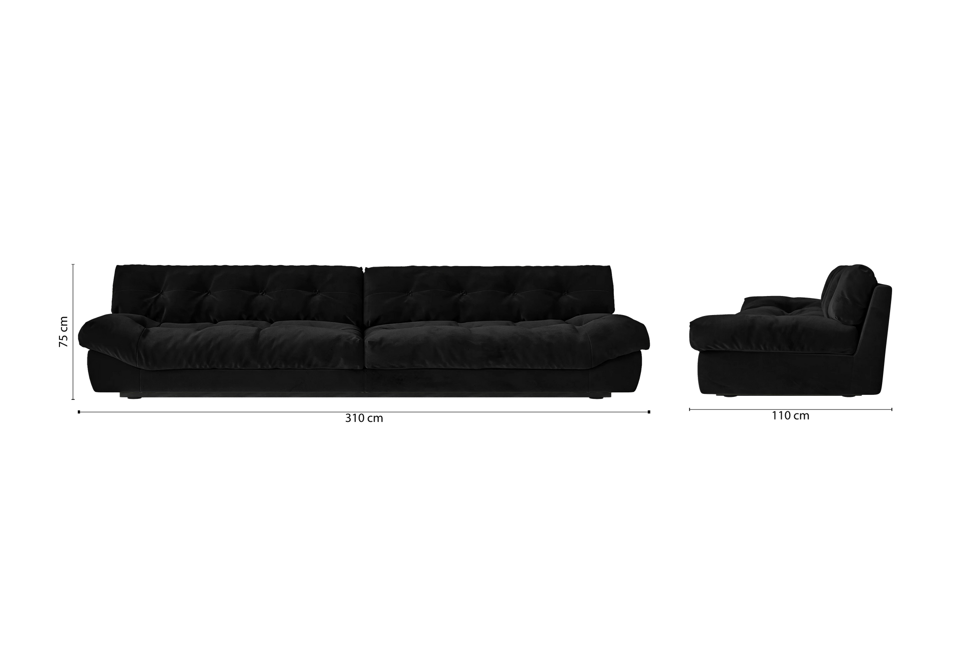 Forli 5 Seater Sofa Black Velvet