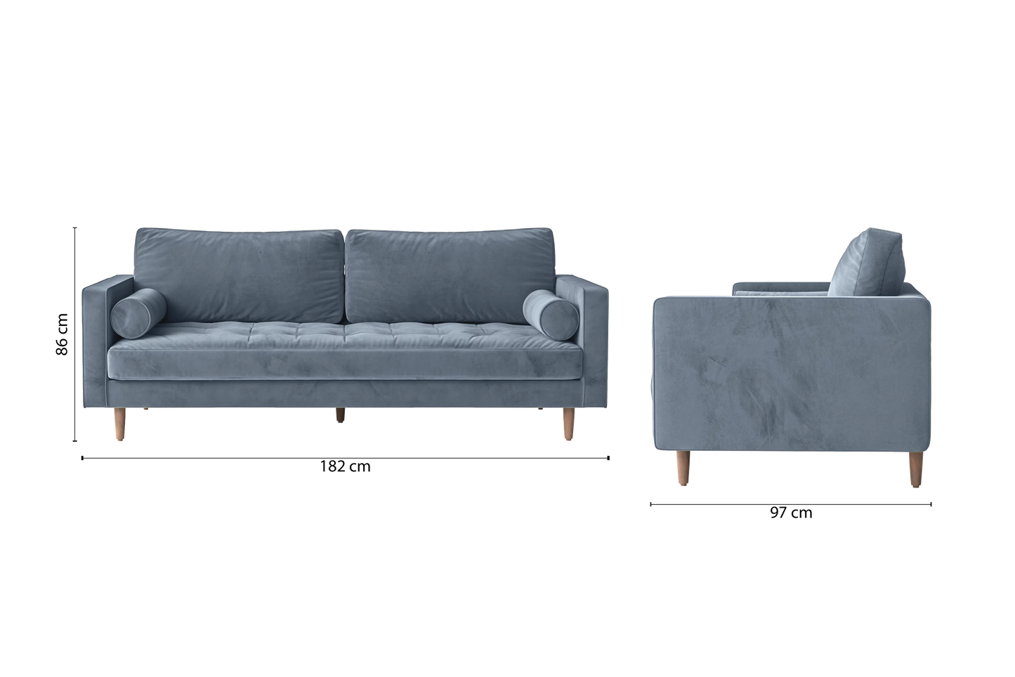 Gela 2 Seater Sofa Baby Blue Velvet