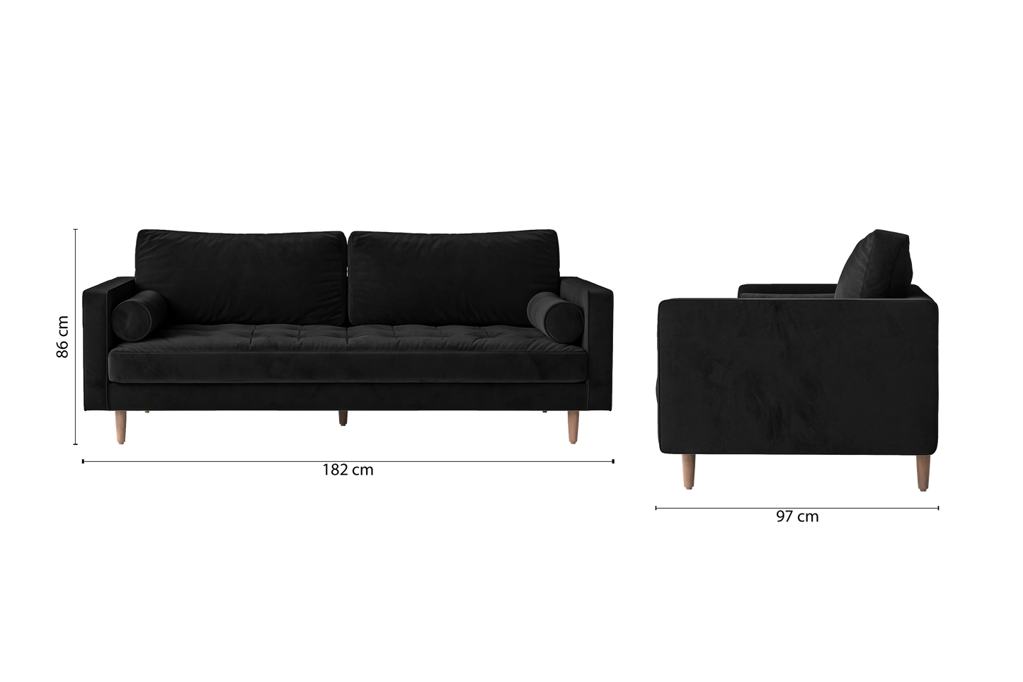 Gela 2 Seater Sofa Black Velvet