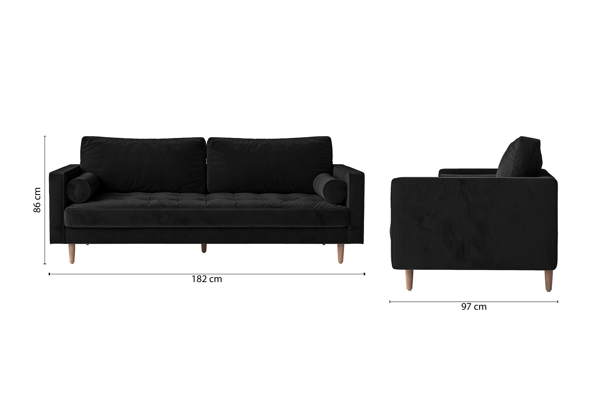 Gela 2 Seater Sofa Black Velvet