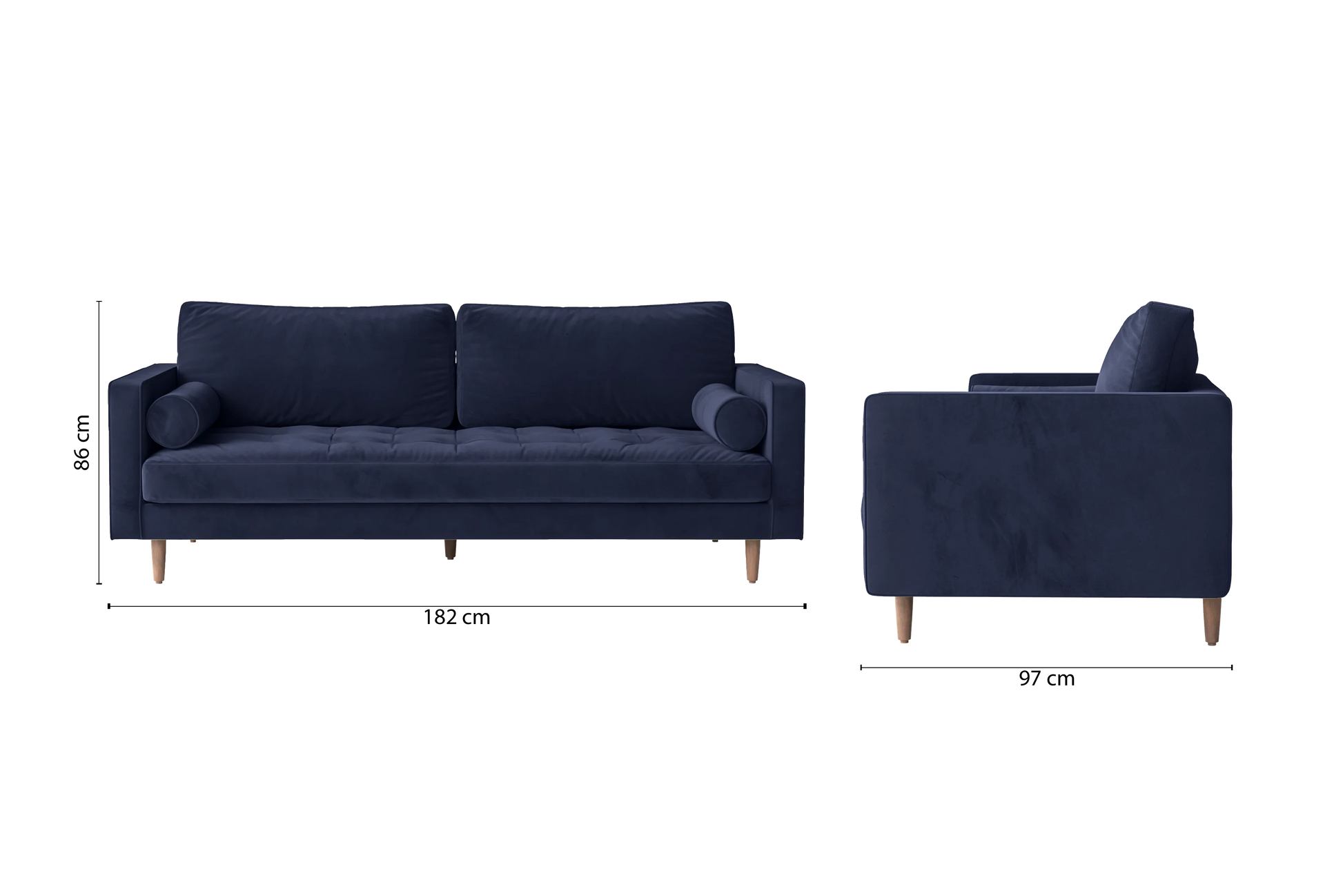 Gela 2 Seater Sofa Dark Blue Velvet