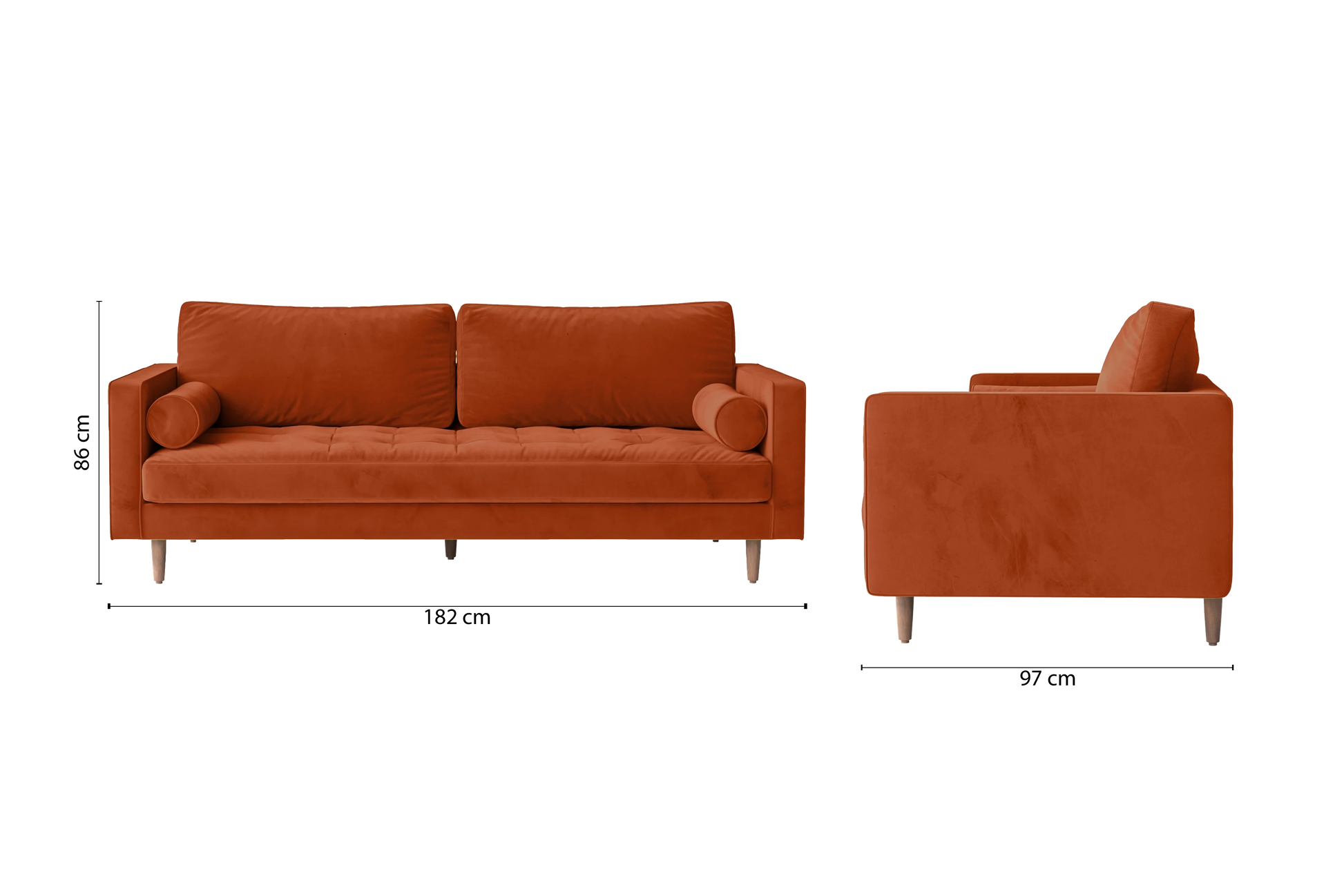 Gela 2 Seater Sofa Orange Velvet