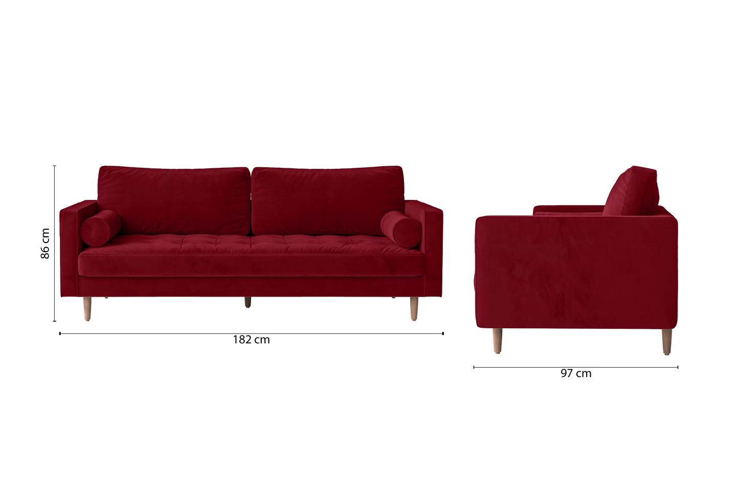 Gela 2 Seater Sofa Red Velvet