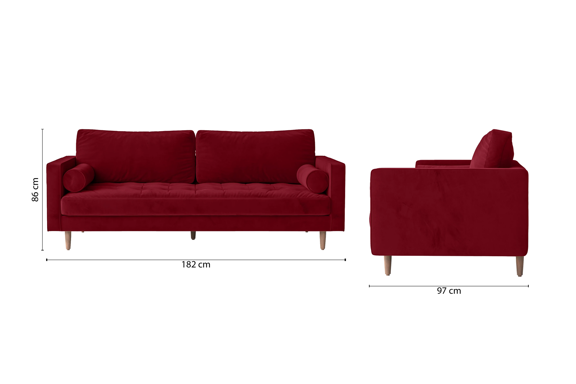 Gela 2 Seater Sofa Red Velvet