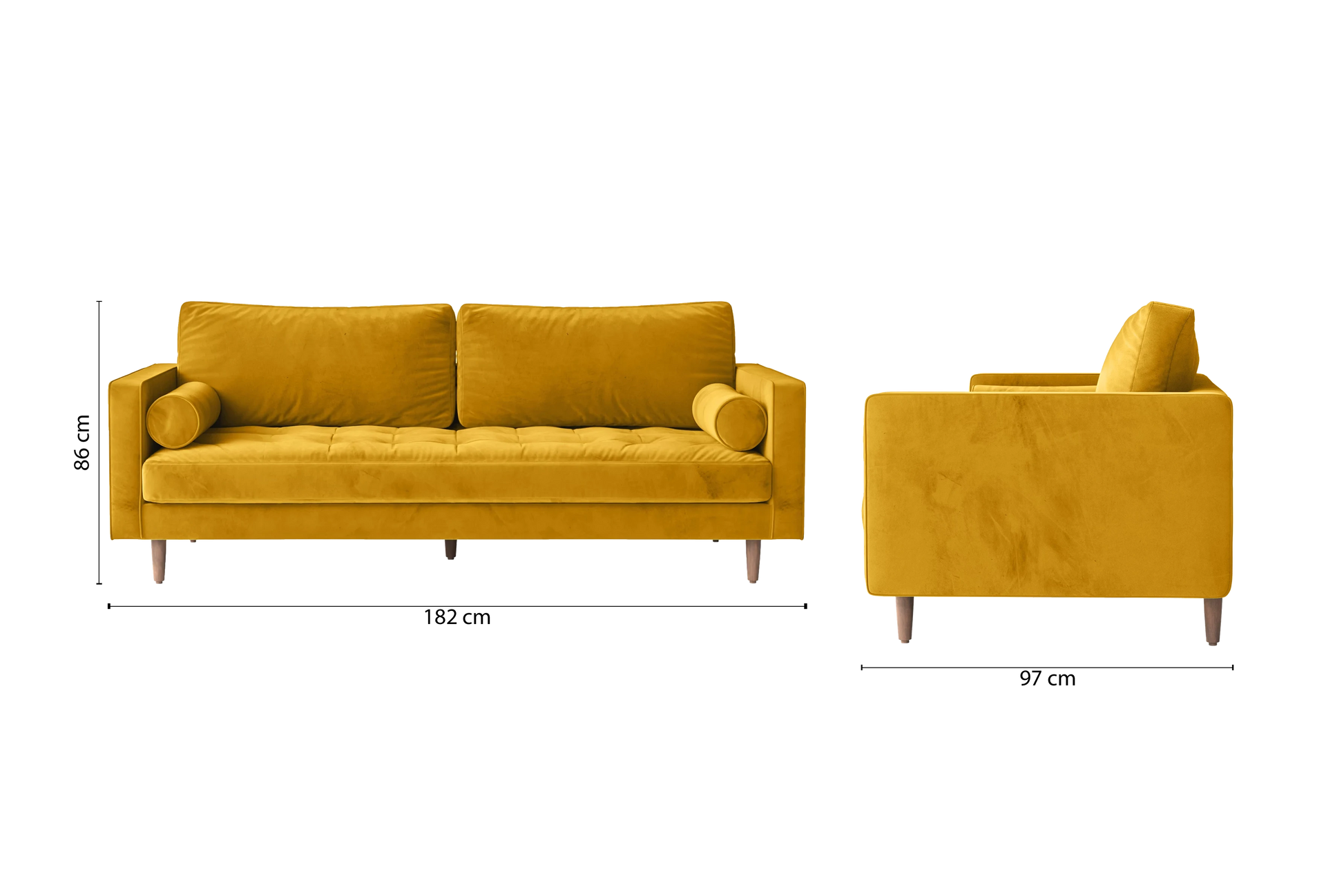 Gela 2 Seater Sofa Yellow Velvet