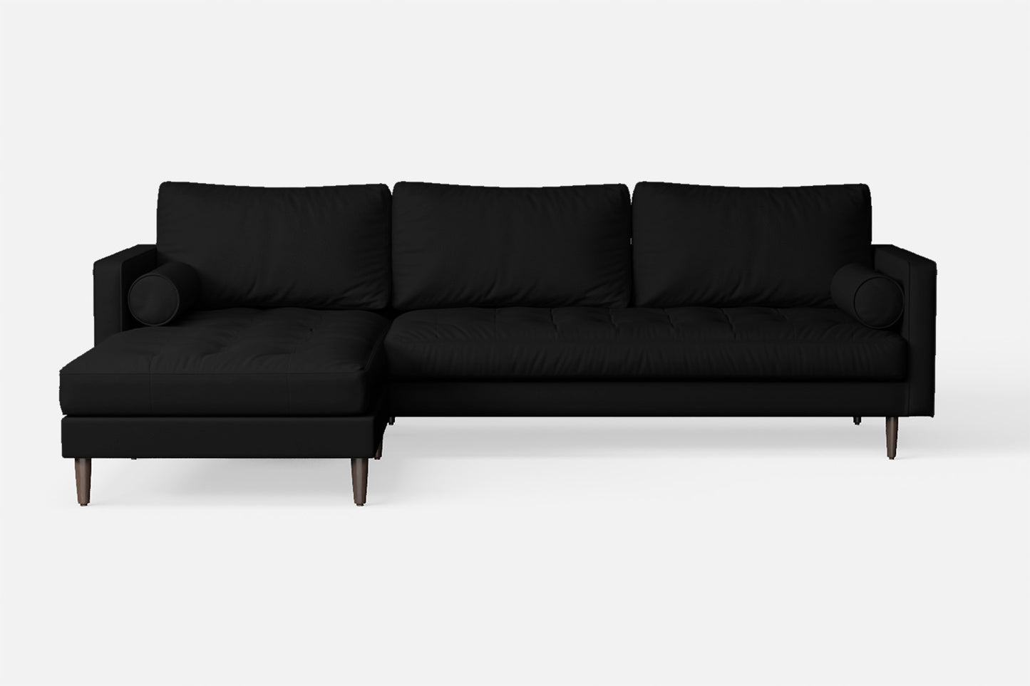 Gela 3 Seater Left Hand Facing Chaise Lounge Corner Sofa Black Leather