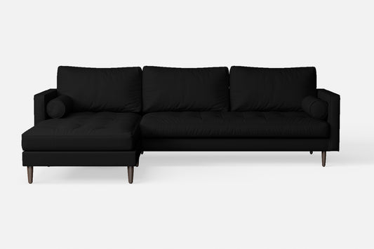 Gela 3 Seater Left Hand Facing Chaise Lounge Corner Sofa Black Leather