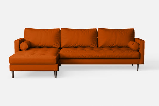 Gela 3 Seater Left Hand Facing Chaise Lounge Corner Sofa Orange Leather