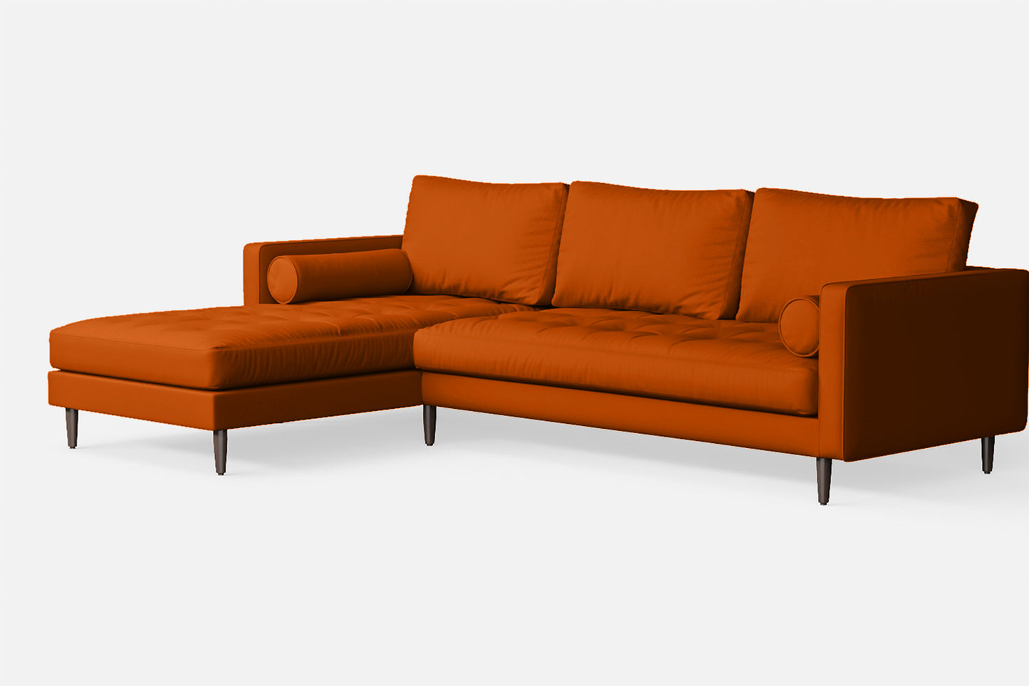 Gela 3 Seater Left Hand Facing Chaise Lounge Corner Sofa Orange Leather