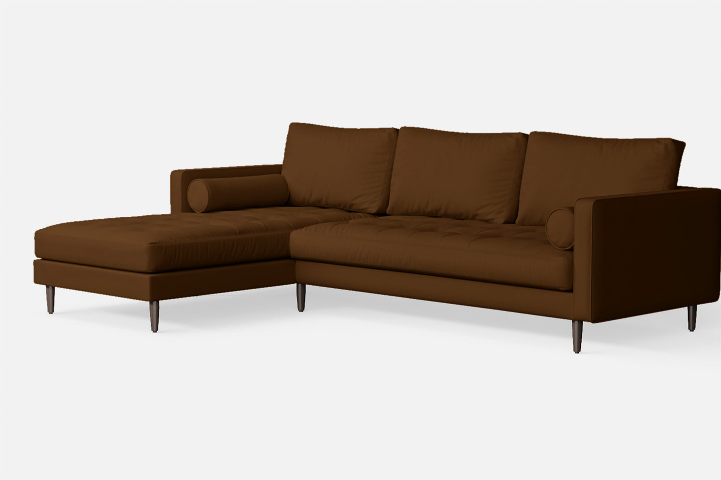 Gela 3 Seater Left Hand Facing Chaise Lounge Corner Sofa Walnut Brown Leather