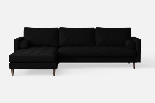 Gela 3 Seater Left Hand Facing Chaise Lounge Corner Sofa Black Linen Fabric