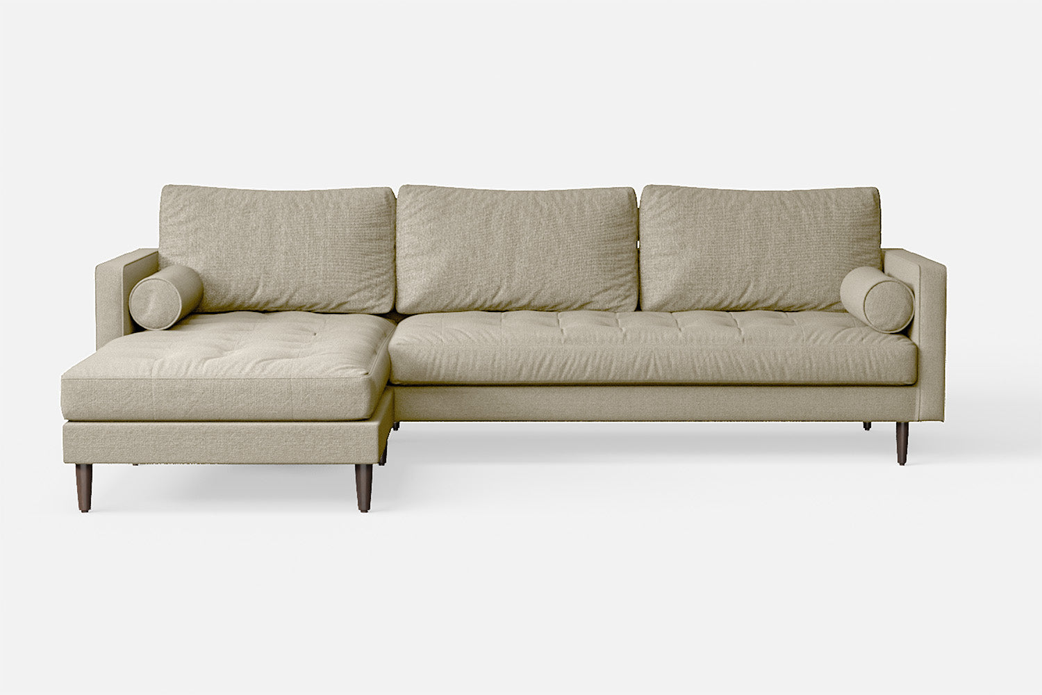 Gela 3 Seater Left Hand Facing Chaise Lounge Corner Sofa Cream Linen Fabric