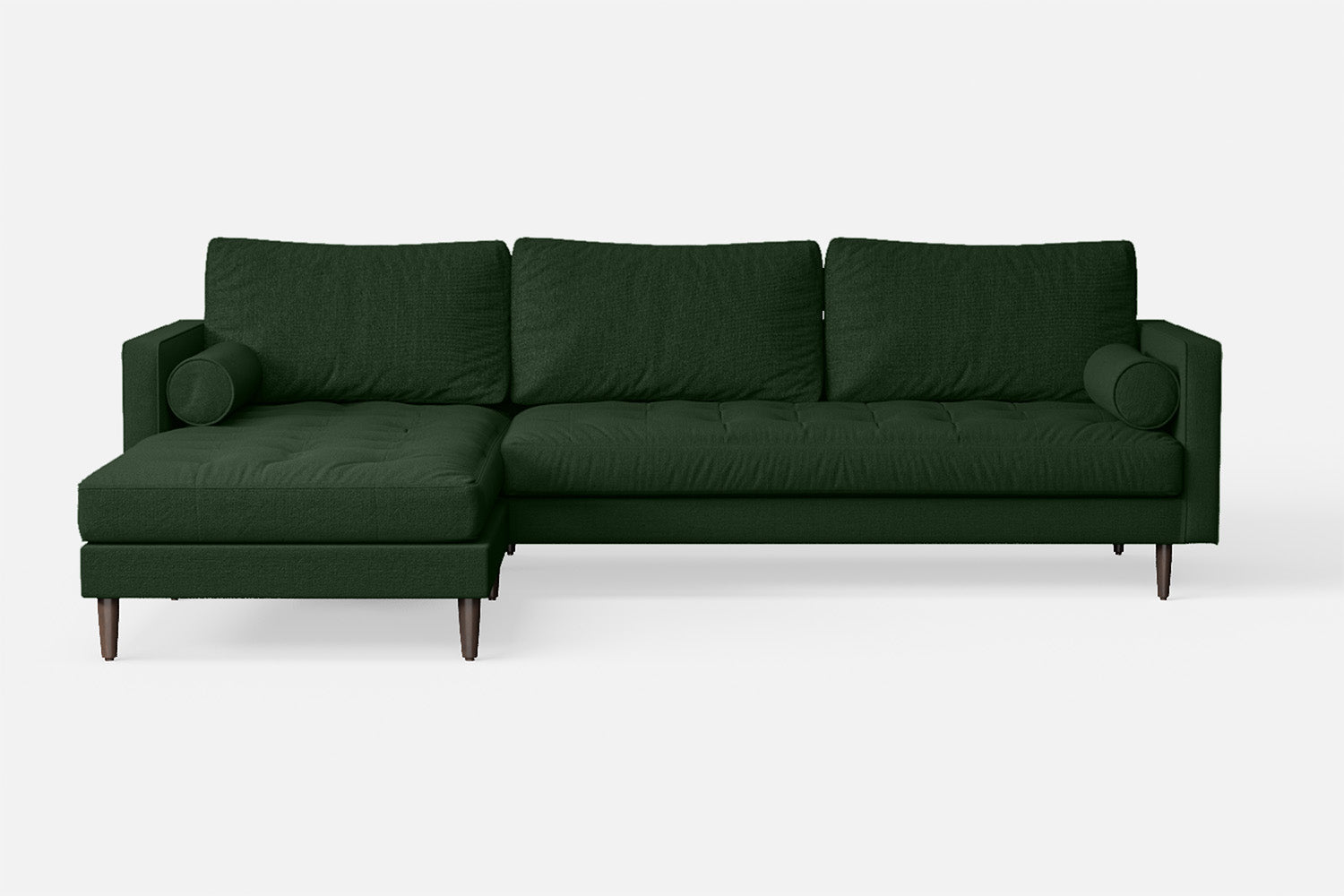 Gela 3 Seater Left Hand Facing Chaise Lounge Corner Sofa Forest Green Linen Fabric