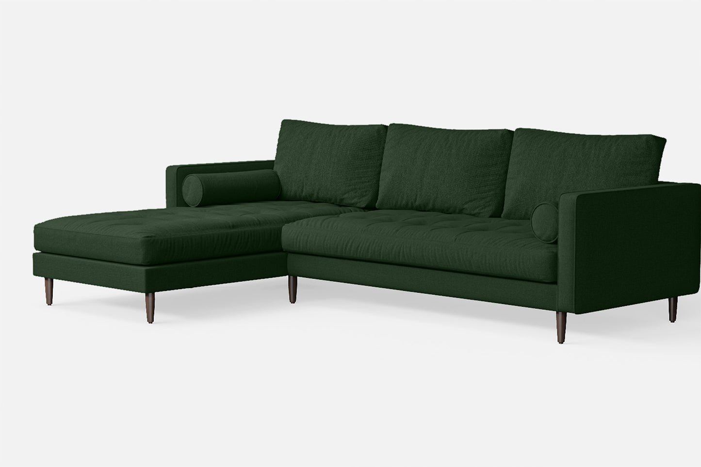 Gela 3 Seater Left Hand Facing Chaise Lounge Corner Sofa Forest Green Linen Fabric