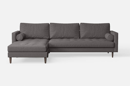 Gela 3 Seater Left Hand Facing Chaise Lounge Corner Sofa Grey Linen Fabric