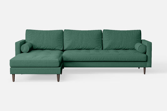 Gela 3 Seater Left Hand Facing Chaise Lounge Corner Sofa Mint Green Linen Fabric