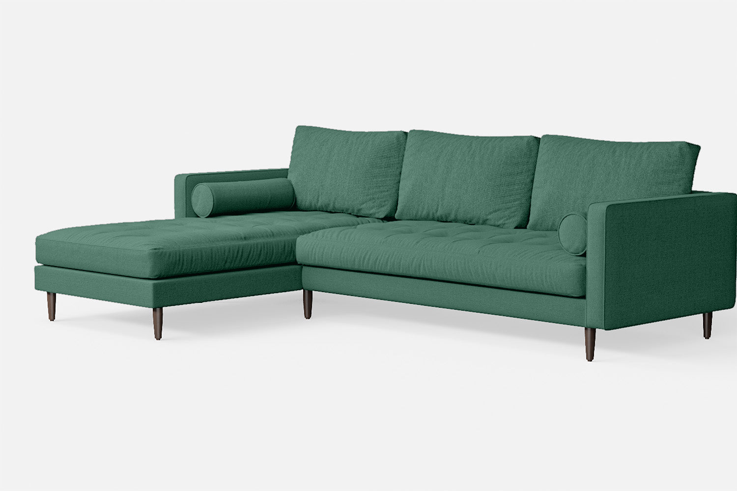 Gela 3 Seater Left Hand Facing Chaise Lounge Corner Sofa Mint Green Linen Fabric