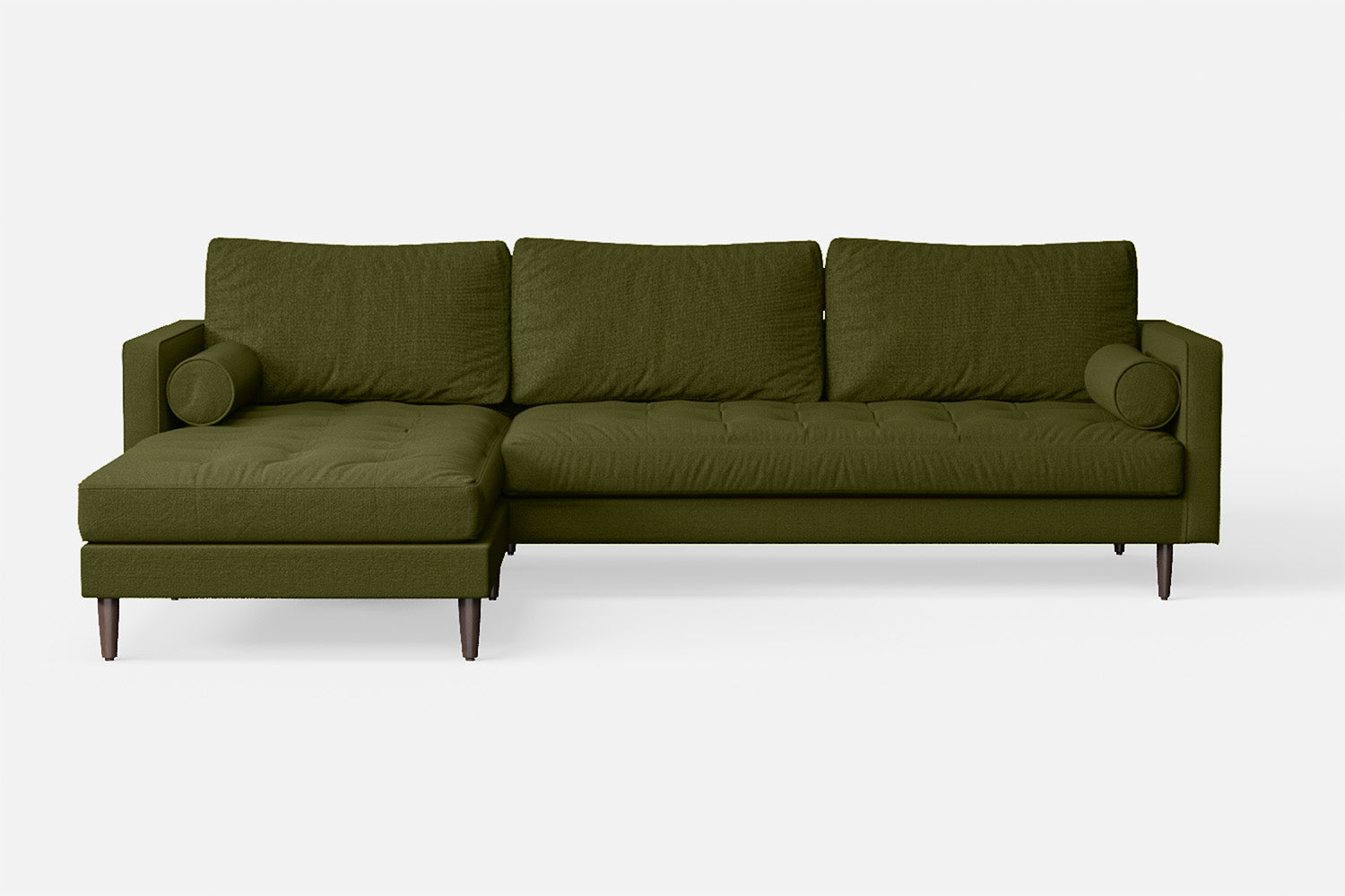 Gela 3 Seater Left Hand Facing Chaise Lounge Corner Sofa Olive Linen Fabric