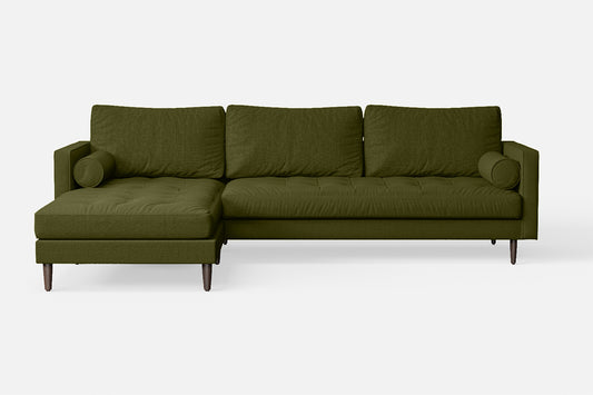 Gela 3 Seater Left Hand Facing Chaise Lounge Corner Sofa Olive Linen Fabric