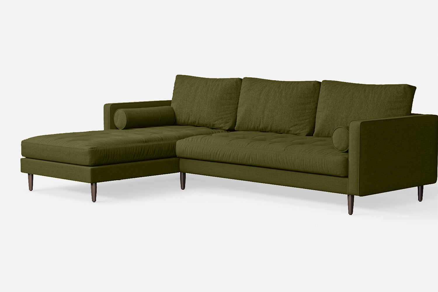 Gela 3 Seater Left Hand Facing Chaise Lounge Corner Sofa Olive Linen Fabric