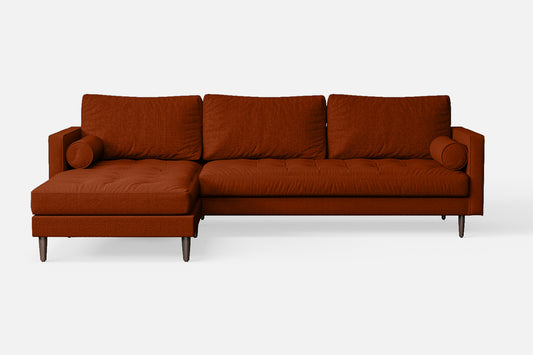 Gela 3 Seater Left Hand Facing Chaise Lounge Corner Sofa Orange Linen Fabric