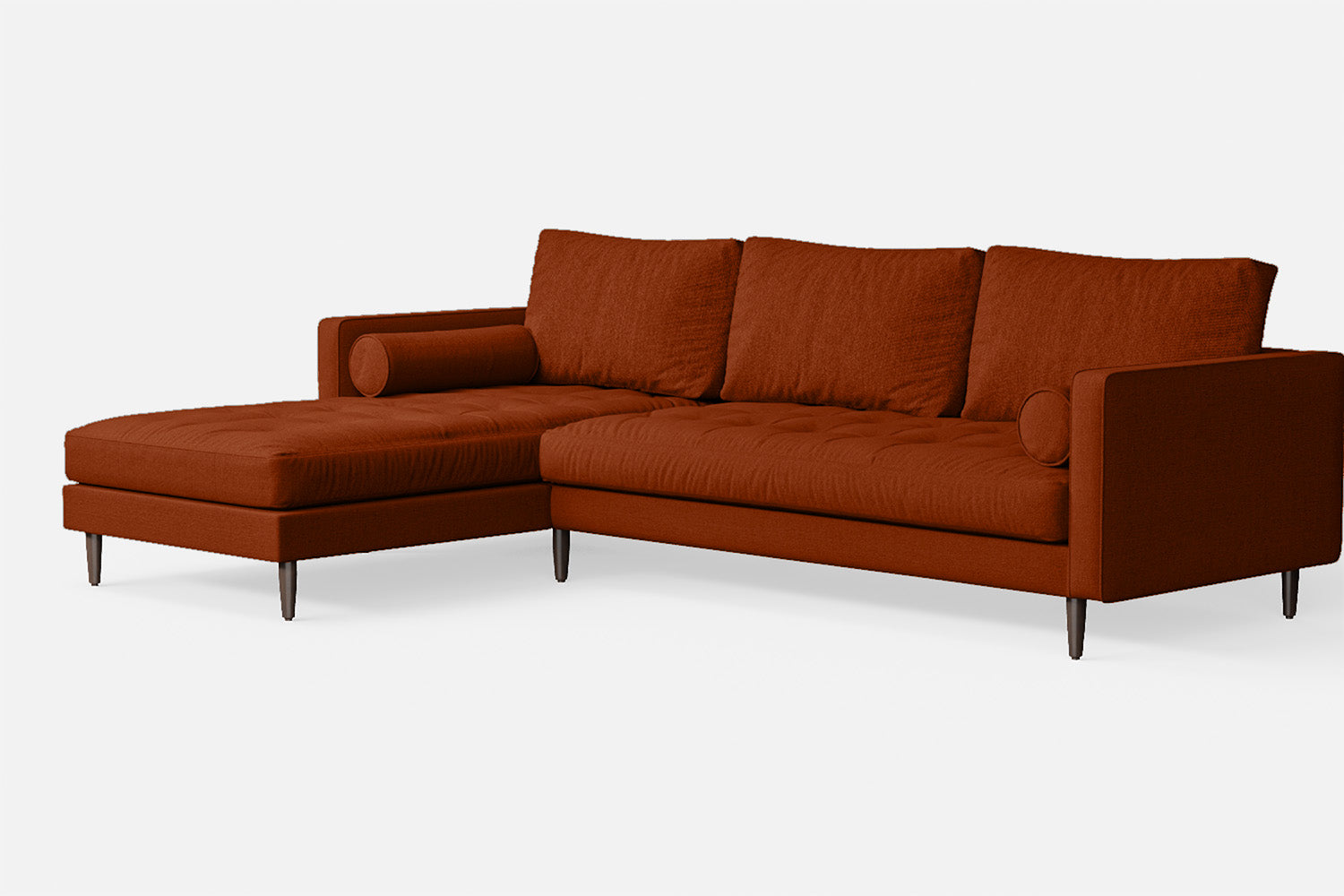 Gela 3 Seater Left Hand Facing Chaise Lounge Corner Sofa Orange Linen Fabric