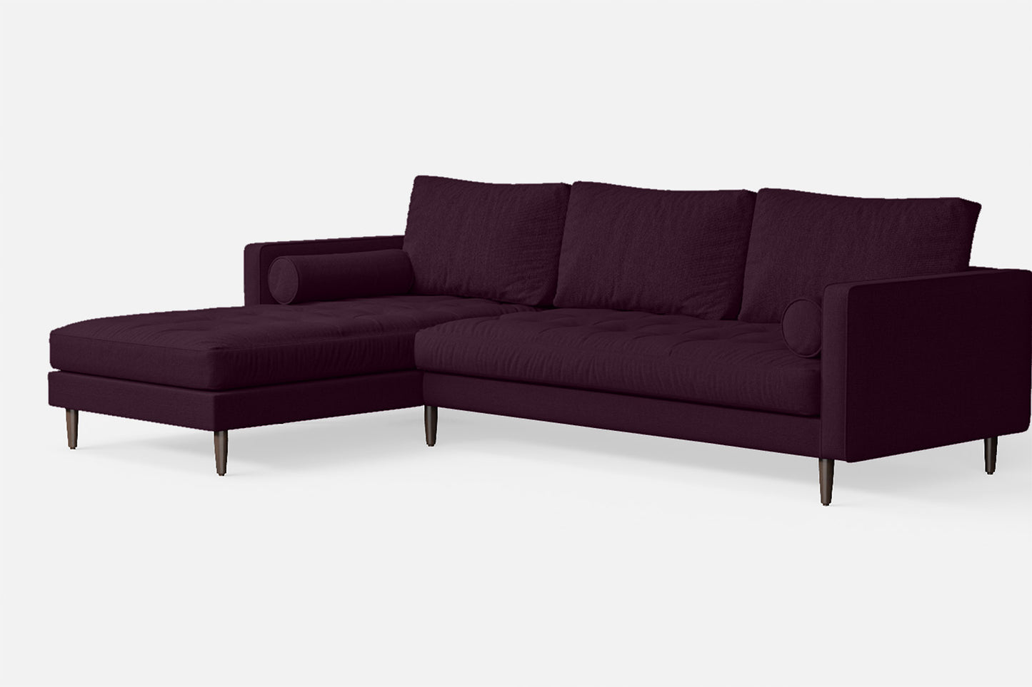 Gela 3 Seater Left Hand Facing Chaise Lounge Corner Sofa Purple Linen Fabric