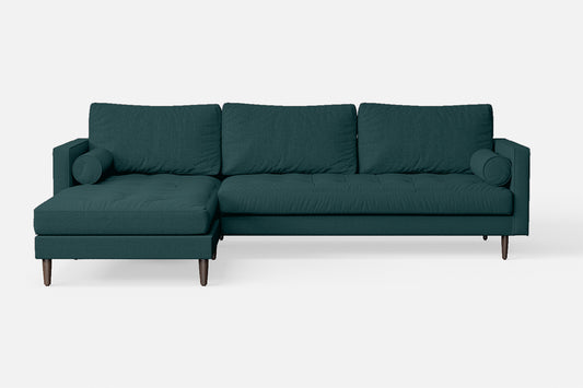 Gela 3 Seater Left Hand Facing Chaise Lounge Corner Sofa Teal Linen Fabric