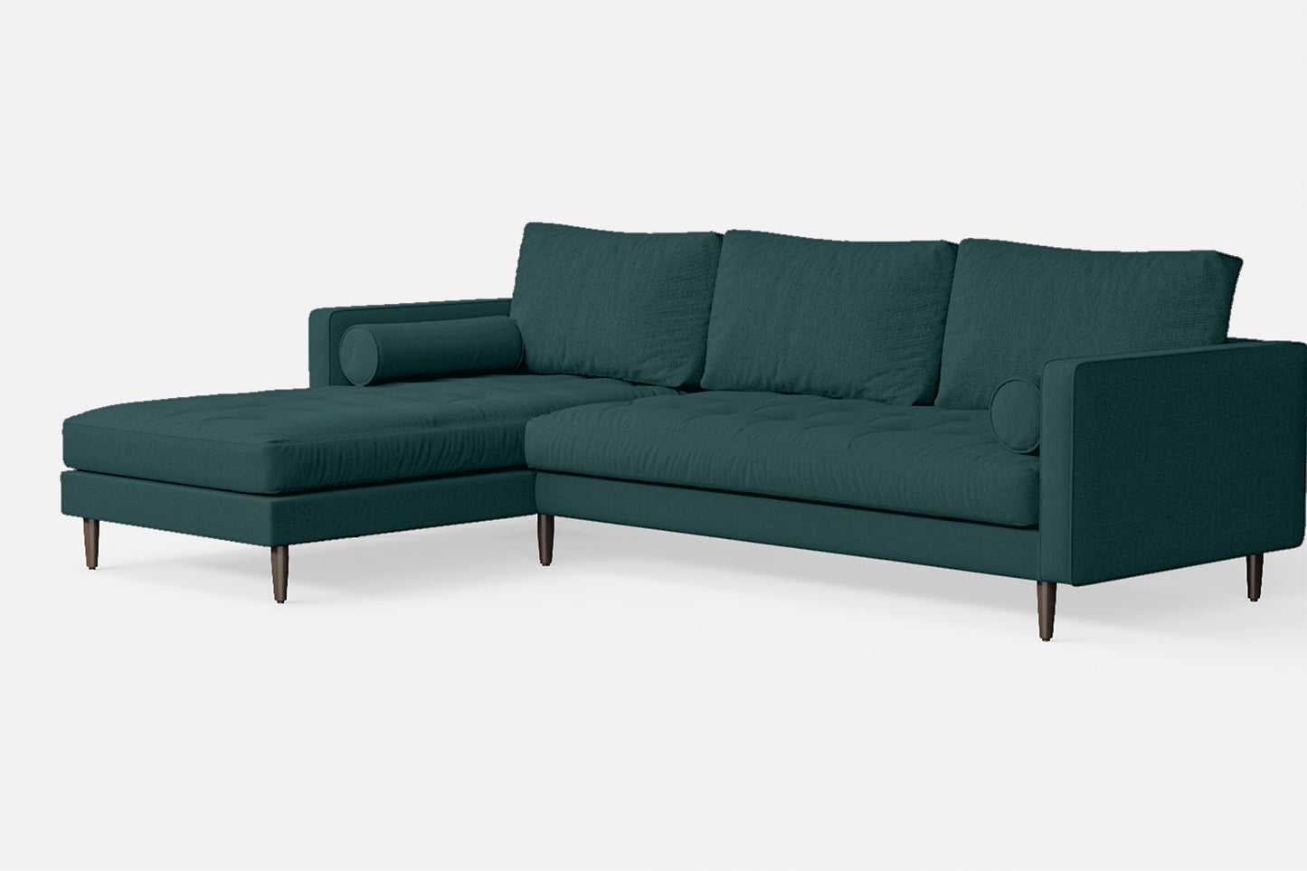 Gela 3 Seater Left Hand Facing Chaise Lounge Corner Sofa Teal Linen Fabric