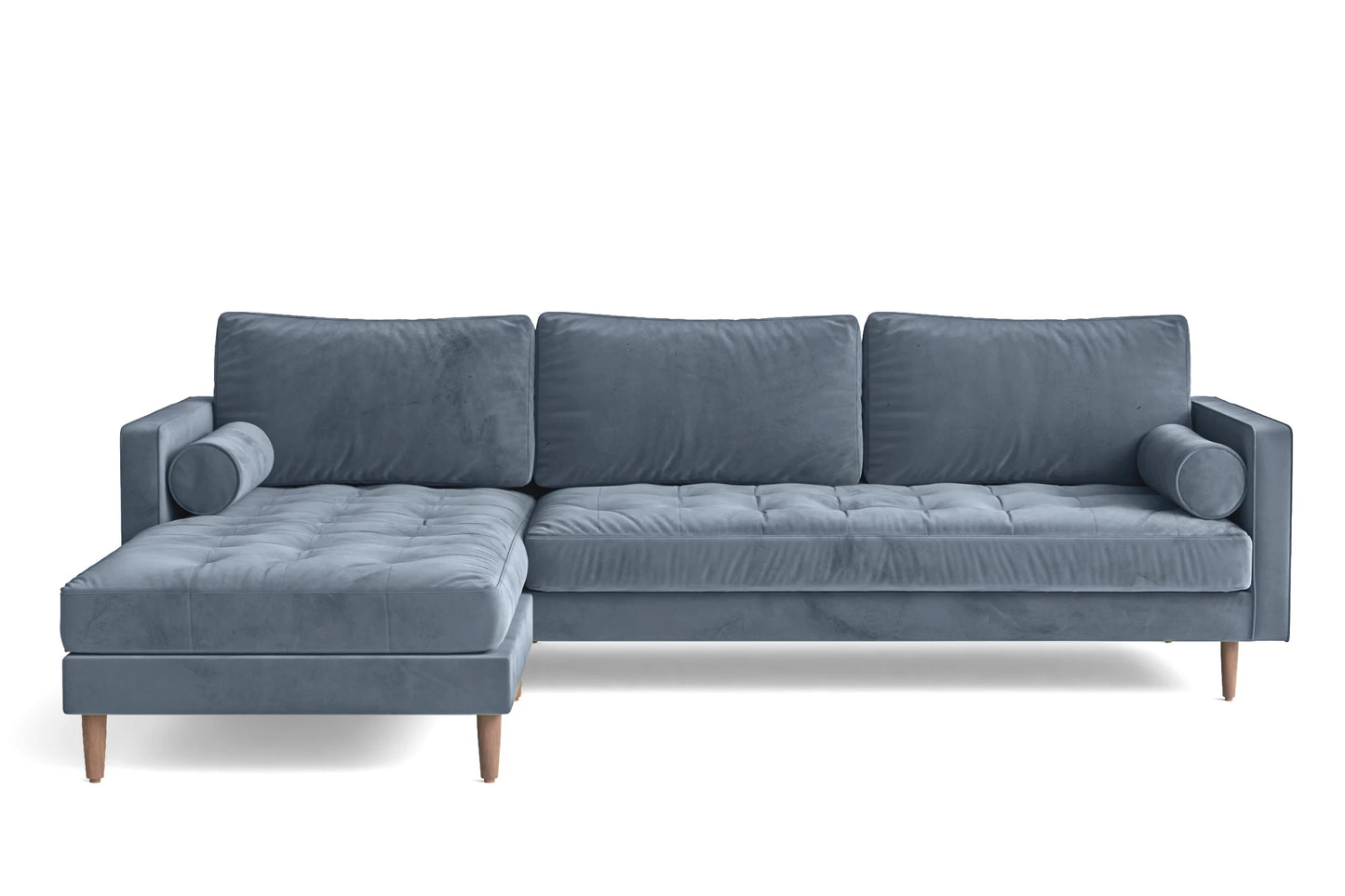 Gela 3 Seater Left Hand Facing Chaise Lounge Corner Sofa Baby Blue Velvet