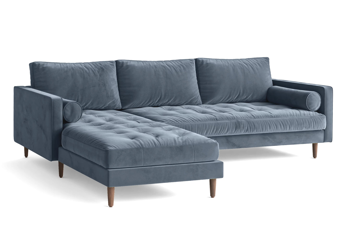 Gela 3 Seater Left Hand Facing Chaise Lounge Corner Sofa Baby Blue Velvet