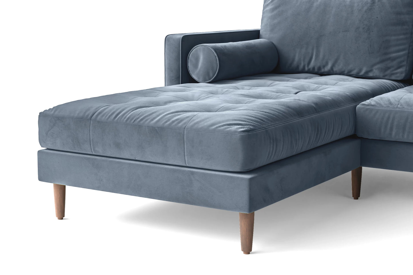 Gela 3 Seater Left Hand Facing Chaise Lounge Corner Sofa Baby Blue Velvet