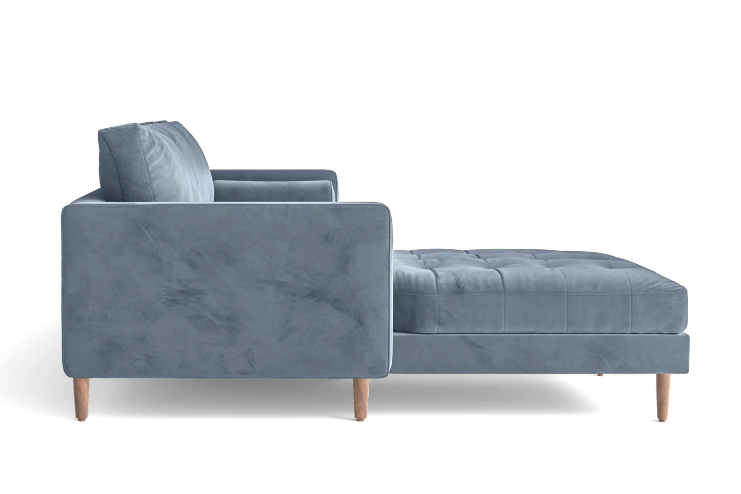 Gela 3 Seater Left Hand Facing Chaise Lounge Corner Sofa Baby Blue Velvet