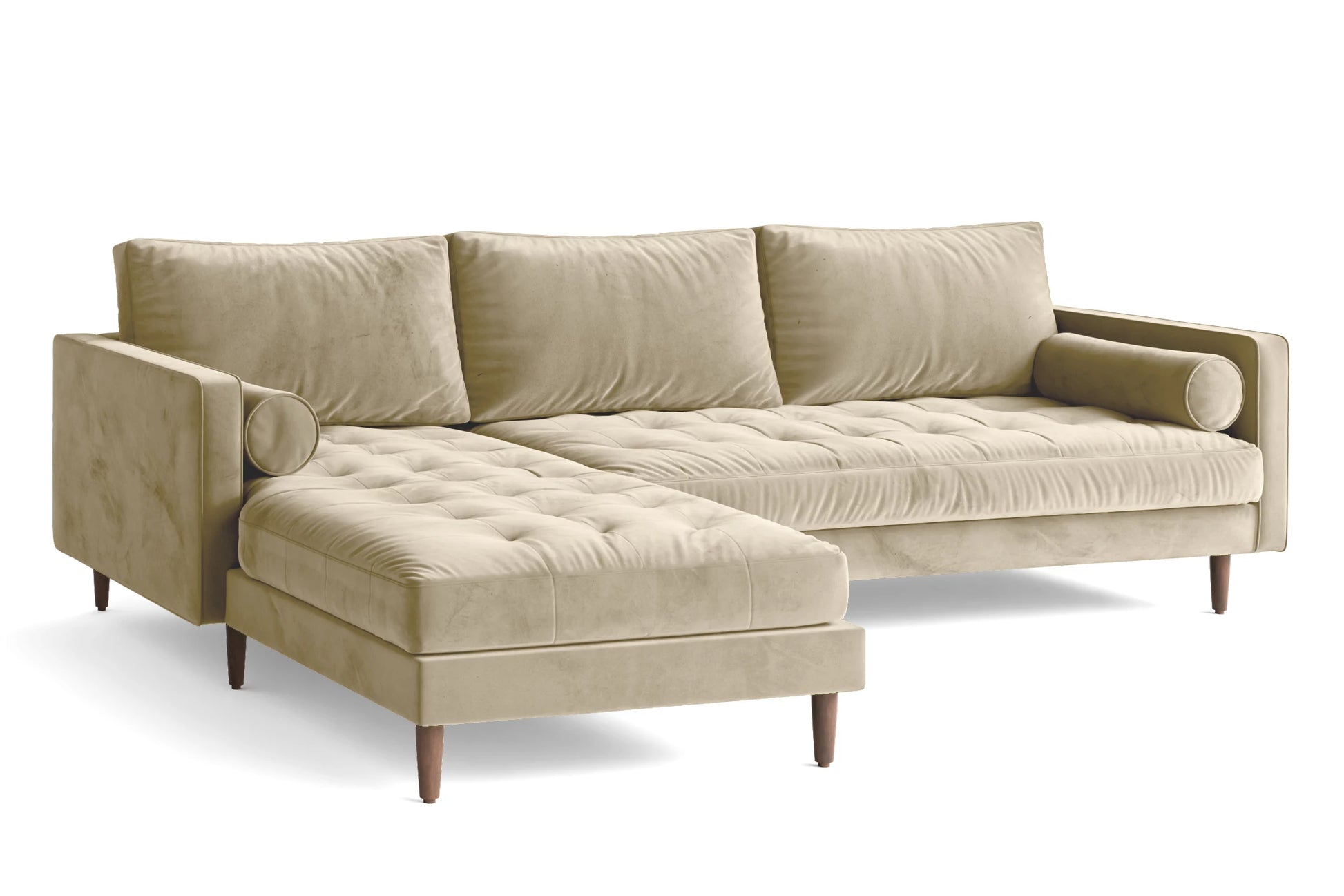 Gela 3 Seater Left Hand Facing Chaise Lounge Corner Sofa Cream Velvet