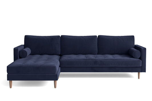 Gela 3 Seater Left Hand Facing Chaise Lounge Corner Sofa Dark Blue Velvet